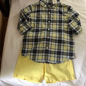 Janie and Jack Plaid poplin Button-Up Shirt and Yellow Shorts Set